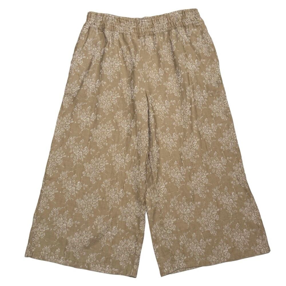 Anthropologie SOMERSET WIDE LEG PANTS XL Beige Jacquard Floral Smocked Waist NWT